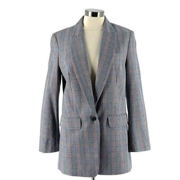 NWT Equipment Jeanne Longline Blazer Blue Glen Plaid One Button Wool-Blend 8 - Picture 4 of 13
